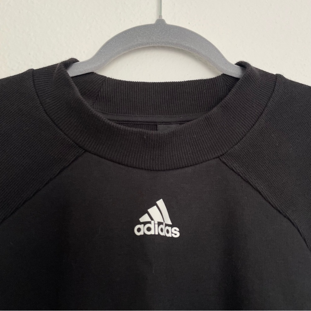 Adidas Women's Cropped Black Crewneck Sweatshirt LARGE - Picture 4 of 10